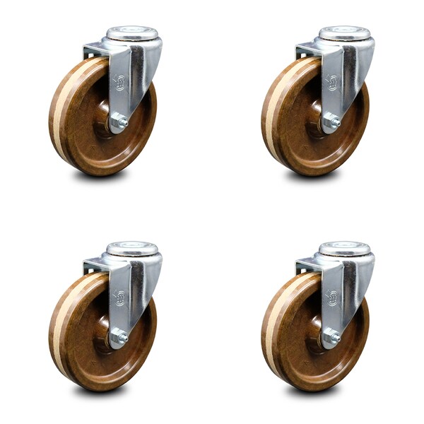 5 Inch High Temp Phenolic Wheel Swivel Bolt Hole Caster Set